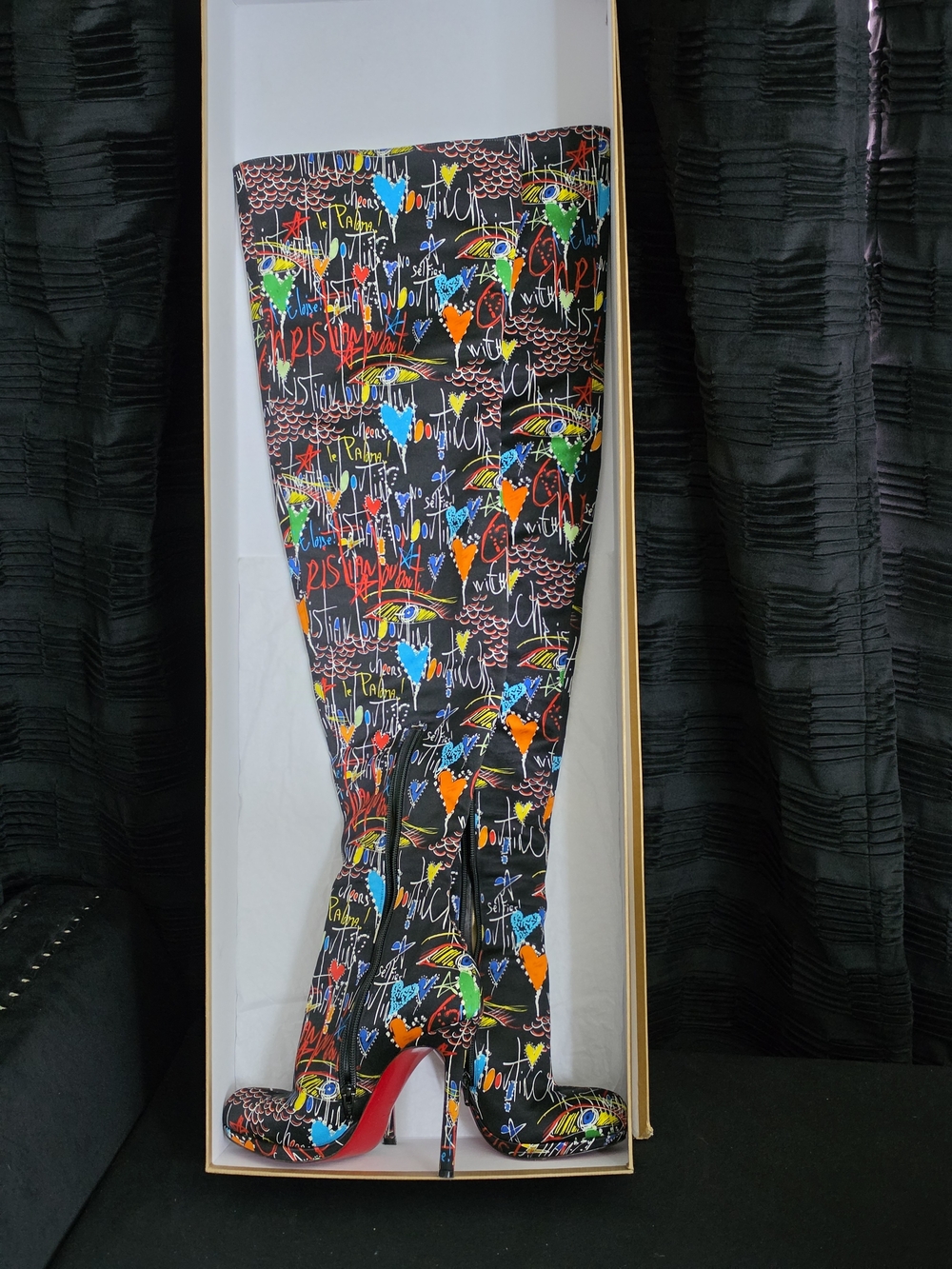Christian Louboutin Black Over-the-Knee Stiletto Boots with Multicolor Graffiti